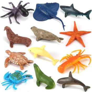 12buc/set Sealife Modele Animale, Crab Turtle Skate Caracatiță Sigilii de Jucarii si Cadouri Acasă Ornament Decoratiuni