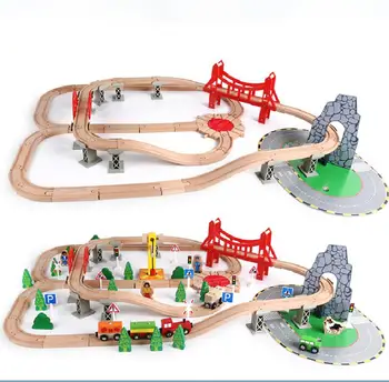 100buc Cale de Lemn Set de Tren Jucarii Pentru Copii de cale Ferată Mașină de Puzzle-uri din Lemn Model Educațional Piesa Auto Baiat Cadou Copii Diy Jucărie