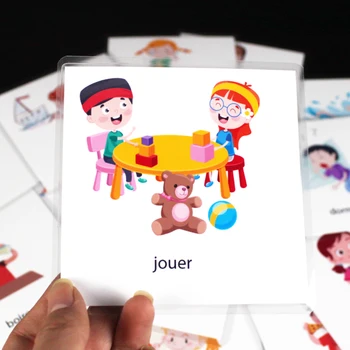Copiii Montessori Copilul să Învețe limba franceză Emoție/Acțiune Cuvânt Cartonașe Cognitive Jucarii Educative Imagine Memoreze Cadouri pentru Copii