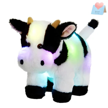 Lumina LED-uri Muzicale Vaca Papusa Jucării de Pluș Cadou de Ziua Moale de Bumbac PP Luminoase Stralucitoare Animale de Pluș pentru Fete pentru Copii de Dormit Toy