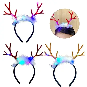 3Pcs/Set Crăciun Bentita Ren cu Coarne Luminat de Păr Hoop Elan Ornamente Ac de păr de Păr de Lumină Până Reni Urechi de Elf Partid Decor