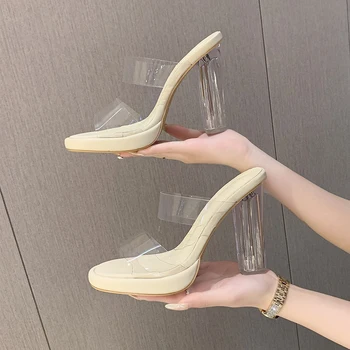 Vara Sandale pentru Femei, Jeleu Papuci de casă Open-toe Tocuri inalte Femei Transparente, Tocuri de 11CM Ultra-Sandale cu Toc