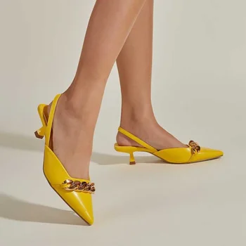 Noua Moda Femei Sandale 3cm Tocuri inalte Lanț Papuci de casă Doamnă Elegant Sandale Catâri Toc Scăzut de Lux Slide-uri Nunta, Pantofi Doamnelor