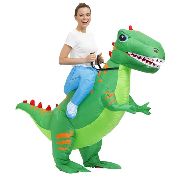 Verde Gonflabila Dinozaur Costume pentru Adulti Halloween Cosplay Costum de Echitatie Destul de Dino T-rex Petrecere Disfraz