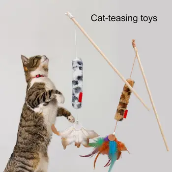 Cat Teaser Jucărie cu Crocantă Clopot Musca Rezistente Deosebite animale de Companie Pisică Pisoi Teaser Stick Pene Jucărie Animal de casă Supplies Simulat păsări