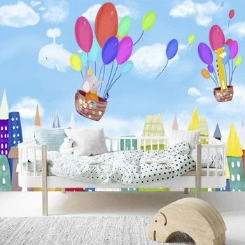 Animale de desene animate Tapet Camera Copiilor Băiat Fată Dormitor de Decorare Personalizate Dimensiune Murale pline de culoare Balon Casa Decal Decor Acasă