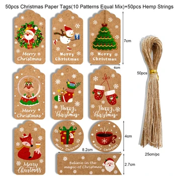 50 BUC/Set Crăciun Etichete de Hârtie Kraft de Crăciun Tag Carduri de Crăciun Agățat Ornamente Tag-ul cu sfoară de Cânepă