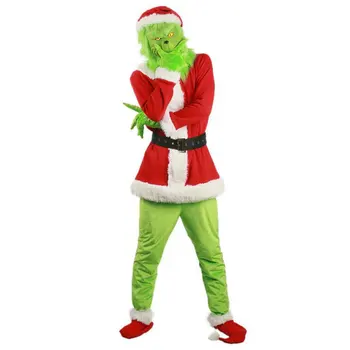 Verde Mare Monstru Costum pentru Bărbați 7pcs Craciun Deluxe cu Blană Adult Costum de Moș crăciun Costum Verde