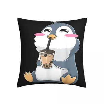 Pinguin Boba Bubble Tea Lapte fata de Perna Imprimate Poliester Pernă Acoperă Anime Cadou Arunca Pernă Acoperă Piața 40X40cm