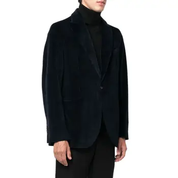 Bleumarin de Catifea Sacou Barbati Seturi Slim Fit 2 Bucata Costum Negru cu Pantaloni Casual Fashion Mens Îmbrăcăminte de Bal Plus Dimensiune Costume Frac