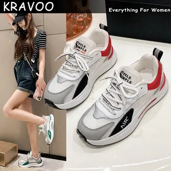 KRAVOO Platforma Pantofi Femei ochiurilor de Plasă Respirabil Casual Sneaker Noi la Modă Culori Amestecate pentru Femei Pantofi de Tenis Dantela-up Pantofi 2023