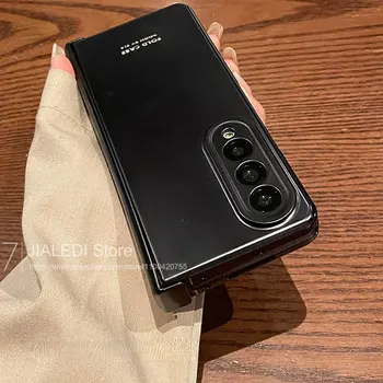 Simplu Placare Negru Balama Caz de Telefon pentru Samsung Galaxy Z Fold 3 4 Călită Ecran de Acoperire de Film
