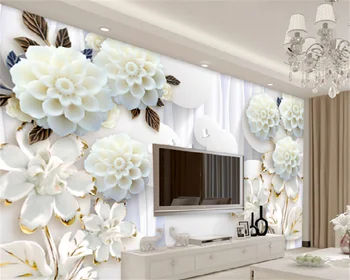 3D tridimensional de moda cerc flori albe TV camera de zi canapea fundal decorare perete pictura murală tapet tapety
