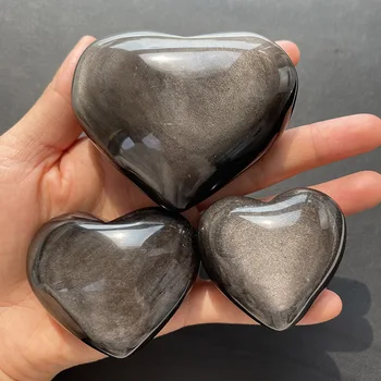 Argint Naturale Obsidian Inimile Cristal Pietre De Cuarț În Formă De Inimă Darul De Vindecare