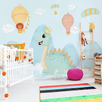 Desene animate personalizate Tapet Modern Dinozaur Balon cu Aer Cald Camera pentru Copii Dormitor Fete de Desene animate Murală Papel De Parede de Decor Acasă