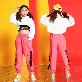 Adolescenții, Copiii Hip Hop Îmbrăcăminte Set Culturilor Topuri Tricou Roz Verde Pantaloni pentru Fete, Dans, Costume de Dans Haine Purta
