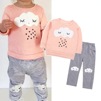 Copii De Îmbrăcăminte De Primăvară Set Toddler Băieți Și Fete Drăguț Cloud Print Cu Maneci Lungi Tricou Top+Pantaloni Gri Pantaloni Haine Pentru Sugari, Costume