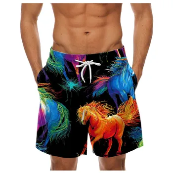 Colorate Bărbați Plaja Trunchiuri de Moda Cal de Imprimare Surfing, Înot pantaloni Scurți Pentru Bărbați Vacanta de Vara Hawaiian Casual pantaloni Scurți pentru Bărbați