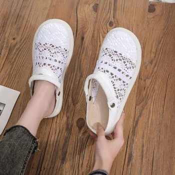 Dantela de Primăvară și de Vară Cizme Glezna Chifle Sandale Feminine Zână Stil 2023 Nouă Renaștere Plat Plat Respirabil Pantofi pentru Femei