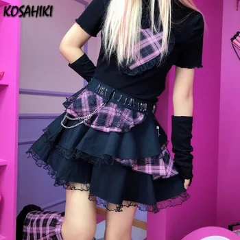 KOSAHIKI Harajuku Girls Carouri Dantela Lanț de Rock Punk Fuste Femei Gothic Lolita Talie Mare Tort Fuste Mini Y2K Streetwear Jupe