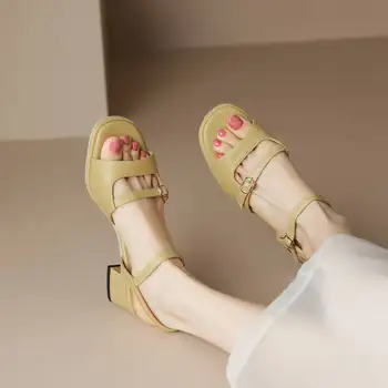 SIMLOVEYO Concis Femei Sandale sandale Tocuri Indesata 5cm Dublu Cataramă Curele Plus Dimensiune 40 41 42 43 Moale Elegant Pantofi de sex Feminin
