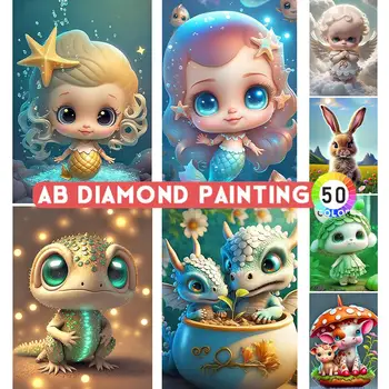AB DIY Animale Desene animate Rundă Completă de Gaurit cu Diamant Pictura Kit Decor Acasă Aacrt Ambarcațiunile de Diamant Mozaic Tablouri pentru Living Roo