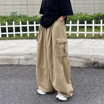Zoki Harajuku Streetwear Hip Hop Kaki Pantaloni Femei Supradimensionat Buzunare Bf Moda Japoneză Negru Largi Picior Pantaloni