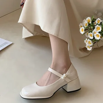 Perle Femei Pantofi de Piele de Primavara Toamna anului 2023 Nou Superficial Stil francez Pantofi Retro Moda All-meci Stil francez pentru Femei
