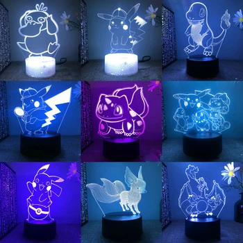 40 de Stil Pokemon 3D Led Lumina de Noapte Pikachu Charizard Anime Figurine Model Logo Lampa de Colectare Credință Atmosferă de Lumină jucărie