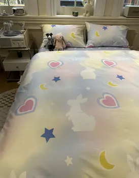 Desene animate drăguț iepure inima star set de lenjerie de pat de copil,twin plin regina rege minunat de bumbac textile acasă cearșaf față de pernă quilt capac