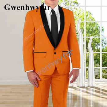 Gwenhwyfar Noi De Vara Nunta Mirele Pieptul Singur Costum Stil Casual De Culoare Portocaliu Smoching Moda 2 Bucata Set