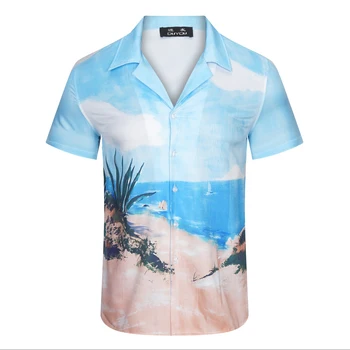 Men ' s Bumbac Tricouri Rochie de Plajă din Hawaii Stil Print cu Maneci Scurte Camisas Masculina Casual Slim Fit Barbati Tricou Afaceri 101663