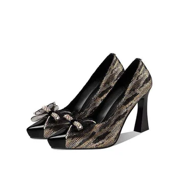 Moda Dulce Aur Pantofi cu Toc cu Papion pentru Petrecerea de Nunta Femei Casual Street Confort Pompe Zapatos De Mujer G341