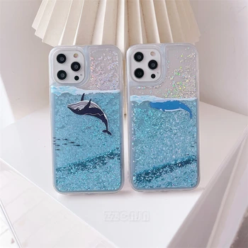 Pentru iPhone 11 12 13 Mini-14 Pro Max 5S SE 2022 6S 7 8 Plus XS XR Caz Clar Sclipici Strălucitor Lichid nisipuri Mișcătoare Alge marine Delfin Acoperi
