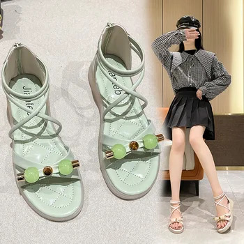 Bomboane de Culoare Sandale Femei 2023 Vara Noua Moda Plat cu Soft Vacanta Pantofi de Plaja Frumoasă și Dulce Casual cu Fermoar