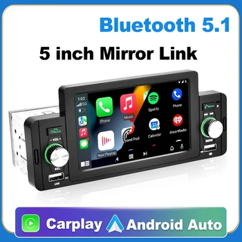 Radio auto 1 Din CarPlay, Android Auto Multimedia Player BT 5.1 MirrorLink Receptor FM de 5 Inch Pentru Volkswagen, Nissan, Toyota