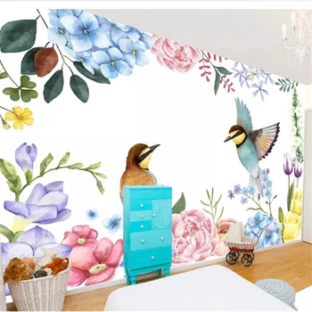 wellyu tapet Personalizat Europene mici proaspete flori acuarelă și păsări camera copiilor perete de fundal papier peint