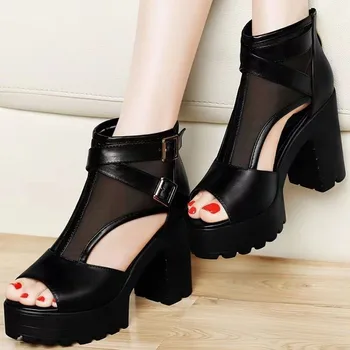 Vara 2023 Noua de Pantofi pentru Femei de Moda Gură de Pește ochiurilor de Plasă Respirabil Talpa Groasă Sandale cu Toc Înalt Pantofi pentru Femei Sandalias De Mujer