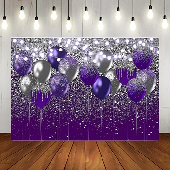 Mov si Sclipici Argintiu Fundal pentru Ziua de Nunta Bal de Absolvire Fotografie Fundal Violet Decoratiuni cu Baloane