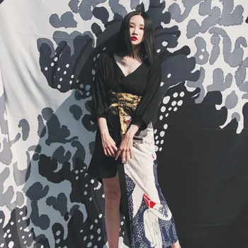Stil japonez de Imprimare Florale Rochie Lungă Kimono Dress Fete de Îmbrăcăminte Petrecere Halat Set Costum de Epocă din Asia Haine Femei Nou FF3809