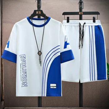 Men ' s T-shirt + Set de pantaloni Scurți de Vară Respirabil Casual tricou de Funcționare Stabilit de Moda Harajuku Tipărite Sport de sex Masculin Costum 2023 Noi