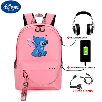 Disney Mami Sac Lilo Stitch Fermoar USB de Încărcare de mare Capacitate Copilul Rucsac Femei oxford ghiozdane Fete Adolescente Studenți