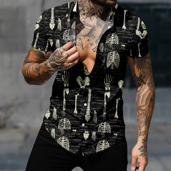 Casual Goth Cămașă Hawaiană Tricou Maneci Scurte Pentru Femei, Bărbați Craniu Harajuku Y2k Moda Gotic Streetwear Plajă Confortabil Haine