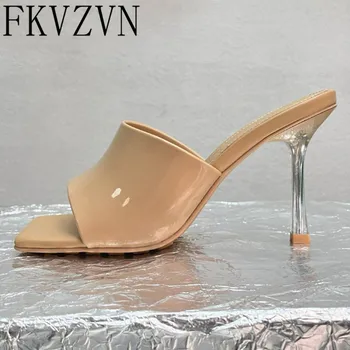 Moda din PVC Clar Jeleu Papuci de casă Tocuri inalte Sexy Gladiator Stiletto Peep Toe Catâr Pantofi Pentru Femei Sandale de Caise