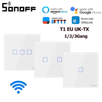 SONOFF T1 UE/marea BRITANIE Perete Touch Comutator Lumina Panoul de Ecran de Sticlă 1/2/3 Gasca Wifi Touch/APP/433mhz RF Control de la Distanță Inteligent Acasă Alexa
