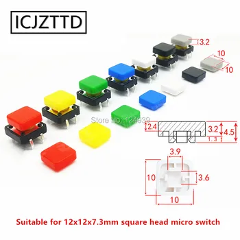 50pcs Pătrat buton capac diametru interior 3.6*3.9 mm, potrivit pentru 12*12 cap pătrat tact switch, micro comutator Colorate 12x12x7.3mm