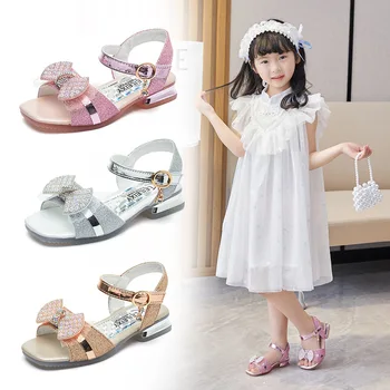 3-12 Ani Copiii Stras Arc Sandale De Plaja Pentru Fete 2021 Pantofi De Vara Pentru Copilul Sandale Fete Din Piele Elegante Sandale Wedges