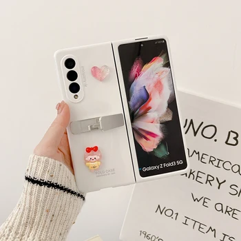 Drăguț Gril Metalic Rabatabil Titularul caz de Telefon Pentru Samsung Galaxy Z Fold 4 3 2 Ceramic White Acoperi