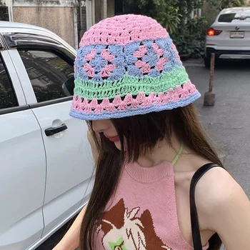 Japoneze Nișă Design Proaspăt Mic De Mână Tricotate Croșetat Bazinul Palaria Pentru Femei Primavara-Vara Roz Dulce Găleată Pălărie