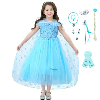 Copii Fetita Printesa Rochie Albastru Fantezie Halloween Cosplay Costum Rochie De Printesa Regina Partid Rochie Rochii De Crăciun 3-10 Ani